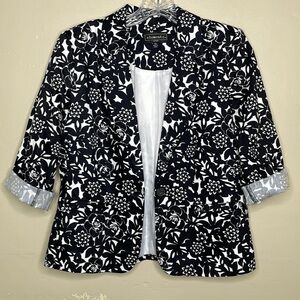 ELEMENTZ  Blazer Black & White Floral Cotton Blend Single Breasted Petite SP